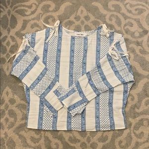 Line + Dot Blue and White Striped Blouse/top Small